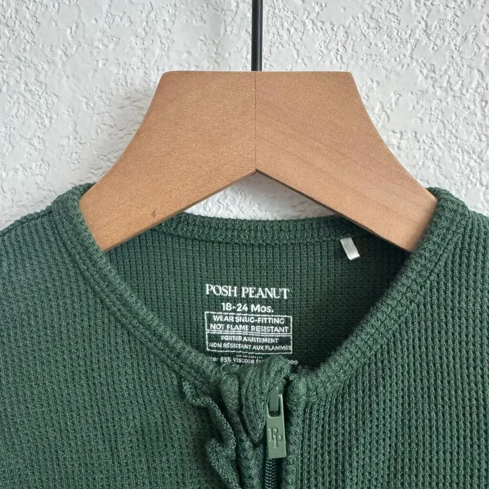 Posh Peanut Footie Ruffled Waffle Zippered One Piece Hunter Green 18-24 Months